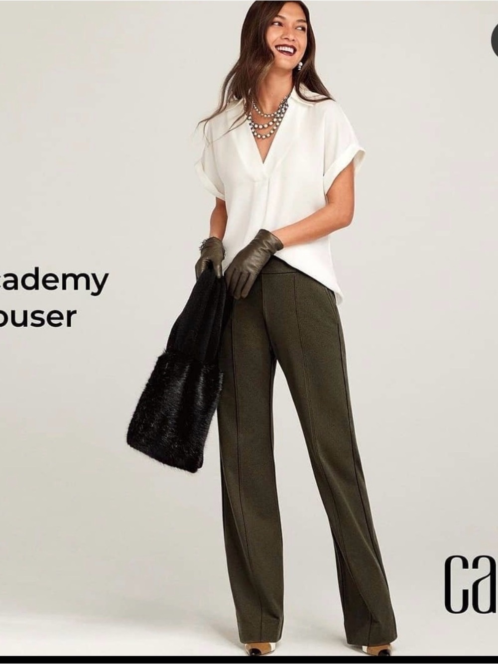 CAbi Academy Wide Leg Trousers, Olive, Size 8, Long